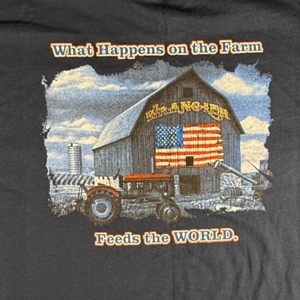 Wrangler‎ T Shirt Graphic Print Farm Barn Tractor USA Flag Mens XXL